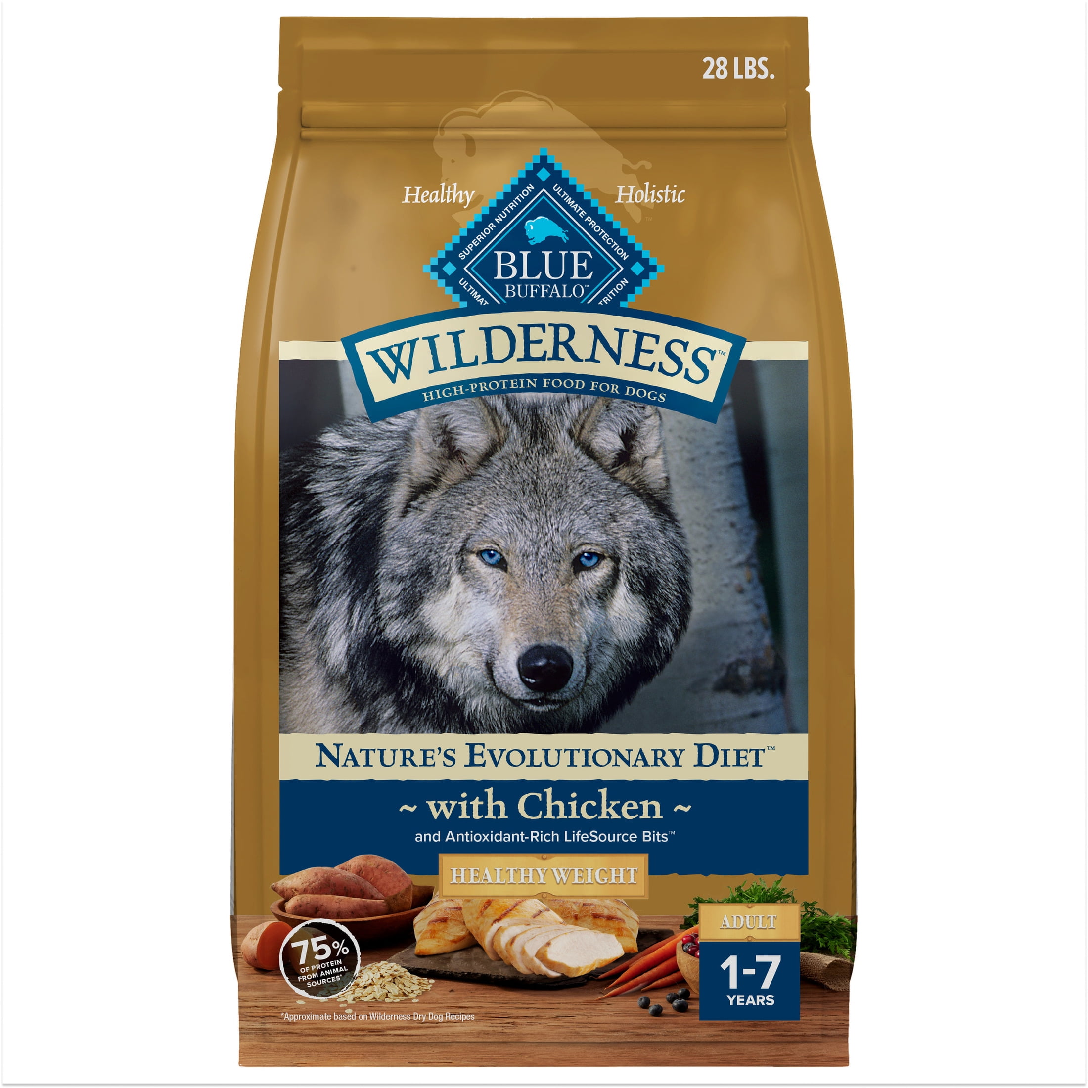 Blue Buffalo Wilderness High-Protein Healthy Weight Adult Dry Dog Food, Chicken, 28-lb.