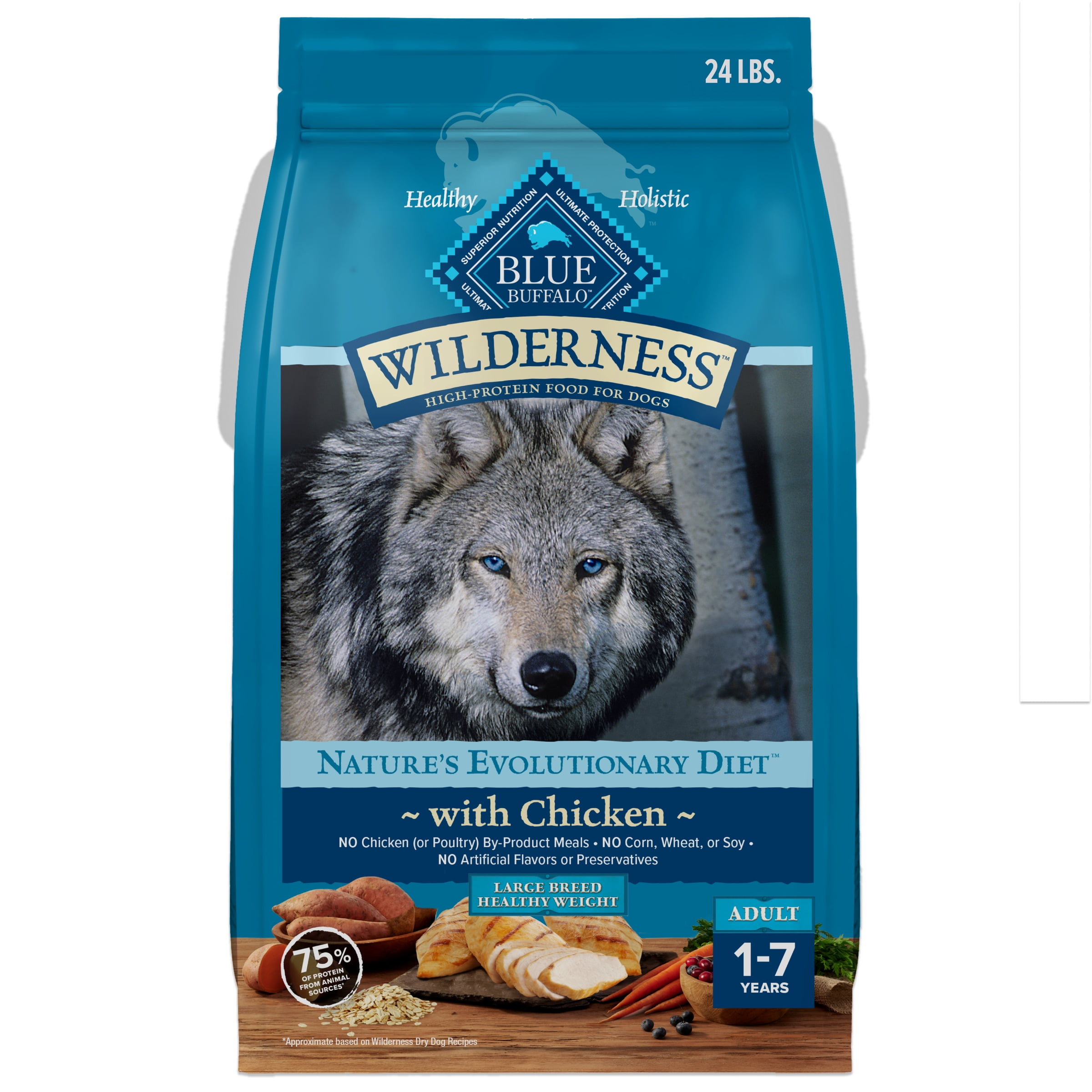 Blue Buffalo Wilderness High-Protein Healthy Weight Large Breed Dog Food, Chicken 24lb Bag
