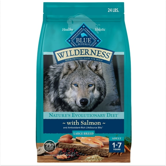 Blue Buffalo Wilderness High Protein Natural Adult Large Breed Dry Dog Food Plus Wholesome Grains, Salmon 24-lb