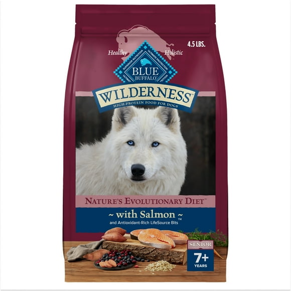 Blue Buffalo Wilderness High-Protein Natural Dry Food for Senior Dogs, Salmon Recipe, 4.5-lb. Bag