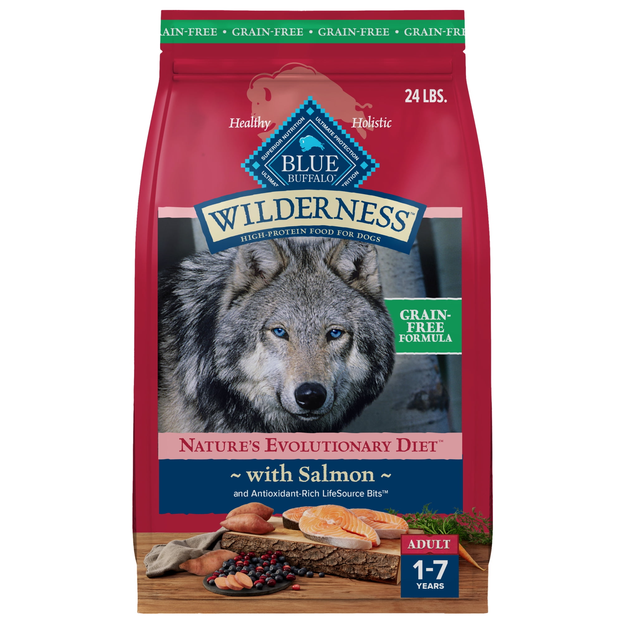 Blue Buffalo Wilderness High Protein Salmon Dry Dog Food for Adult Dogs Grain Free 24 lb. Bag Walmart