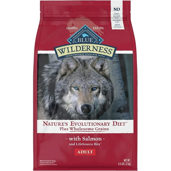 Blue Buffalo Wilderness High Protein Salmon Plus Wholesome Grains Dry Dog Food for Adult Dogs, Whole Grain, 4.5 lb. Bag