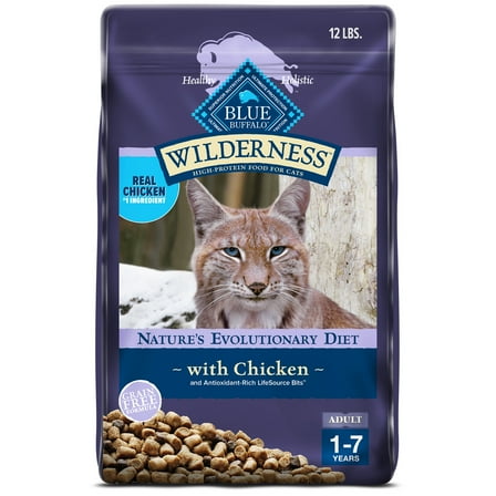 Blue Buffalo Wilderness Natural Adult Dry Cat Food, High-Protein, Chicken, 12-lb. Bag