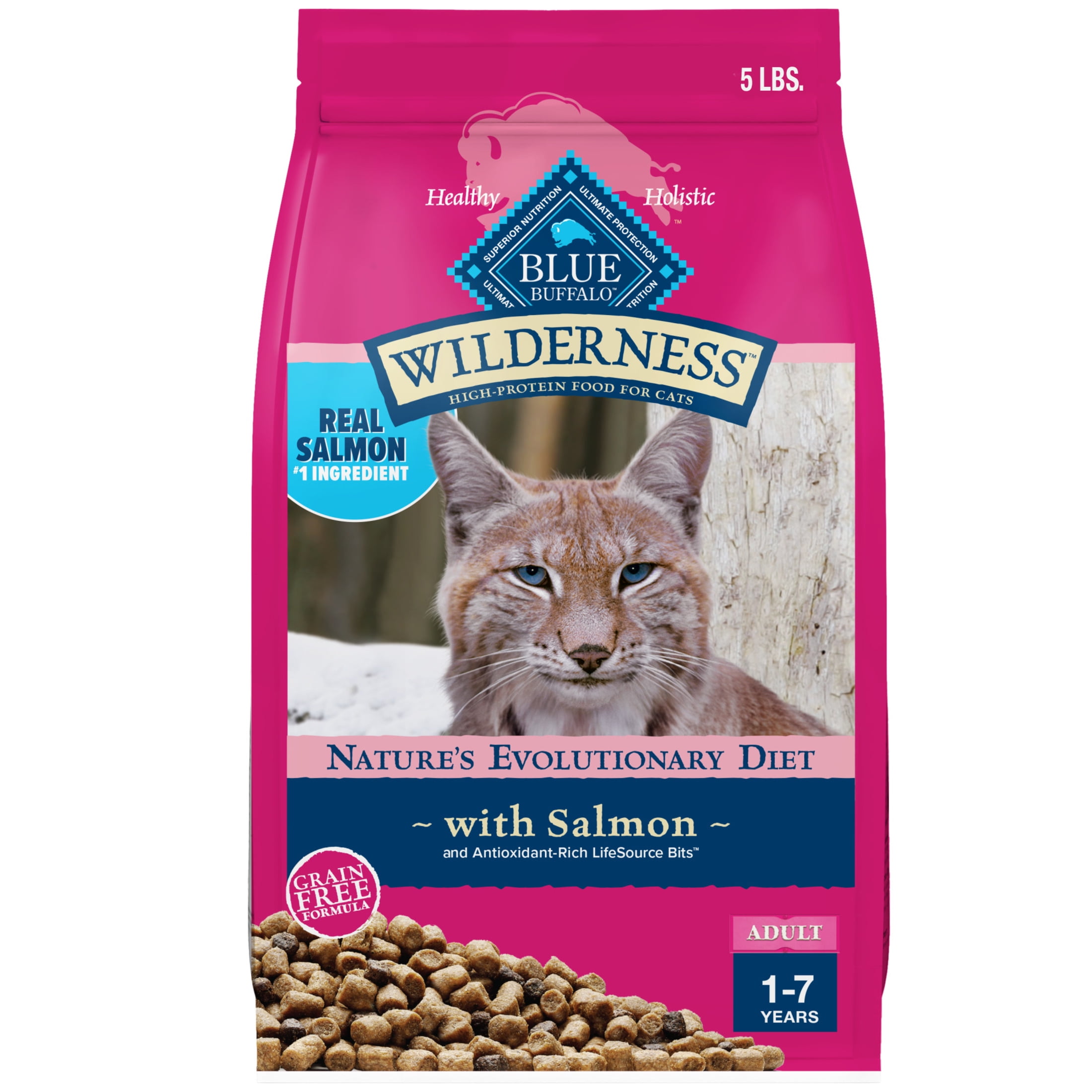 Blue Buffalo Wilderness Natural Adult Dry Cat Food, High-Protein, Salmon, 5-lb. Bag