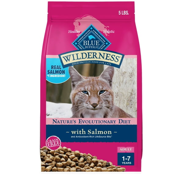 Blue Buffalo Wilderness Natural Adult Dry Cat Food, High-Protein, Salmon, 5-lb. Bag