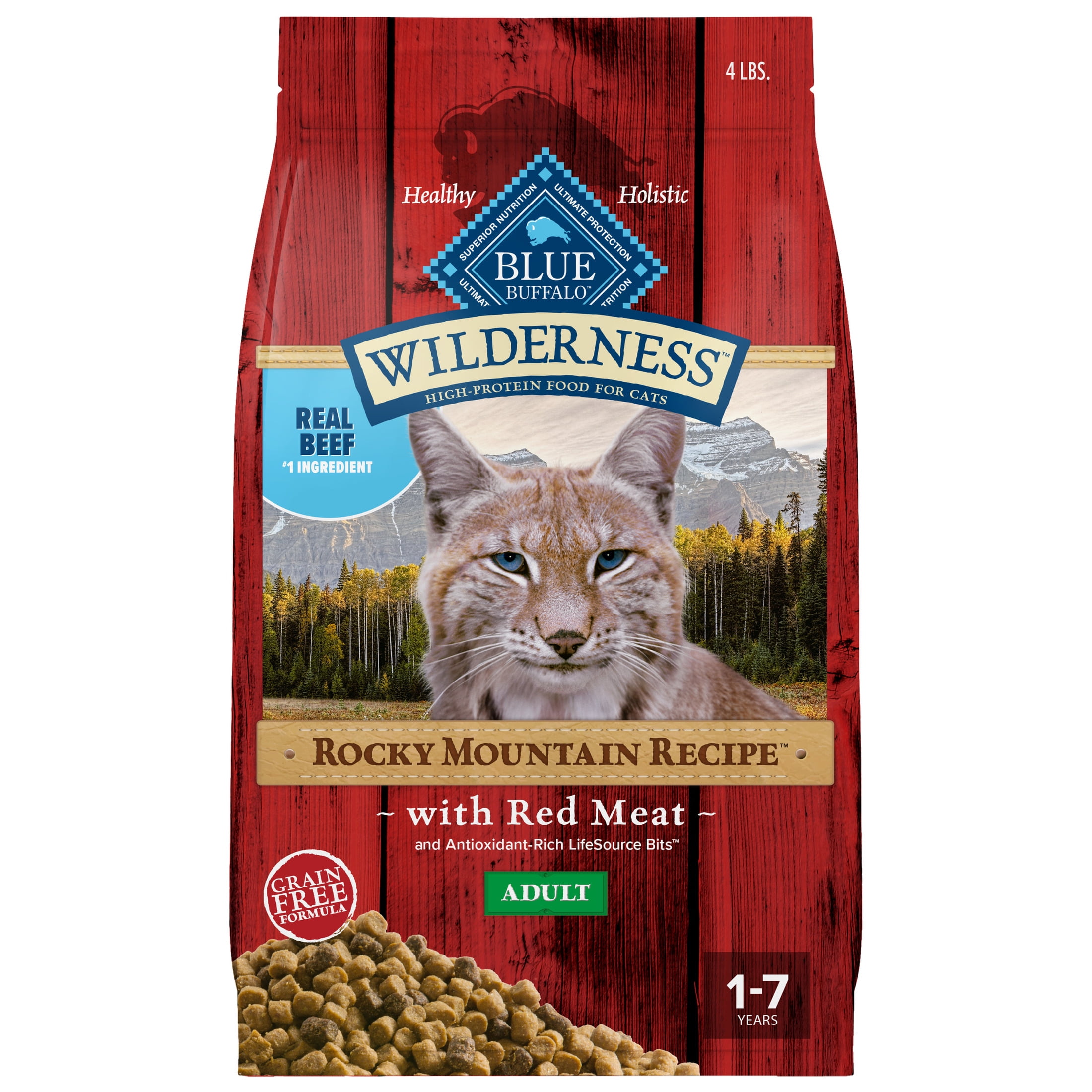 Blue Buffalo Wilderness Natural Dry Cat Food, Rocky Mountain Recipe, Red Meat, 4-lb. Bag
