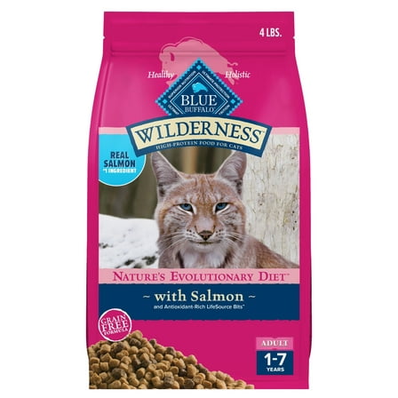 Blue Buffalo Wilderness Natural High Protein Dry Food for Adult Cats, Salmon, 4-lb Bag