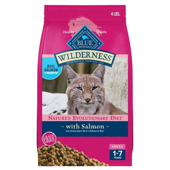 Blue Buffalo Wilderness Natural High Protein Dry Food for Adult Cats, Salmon, 4-lb Bag