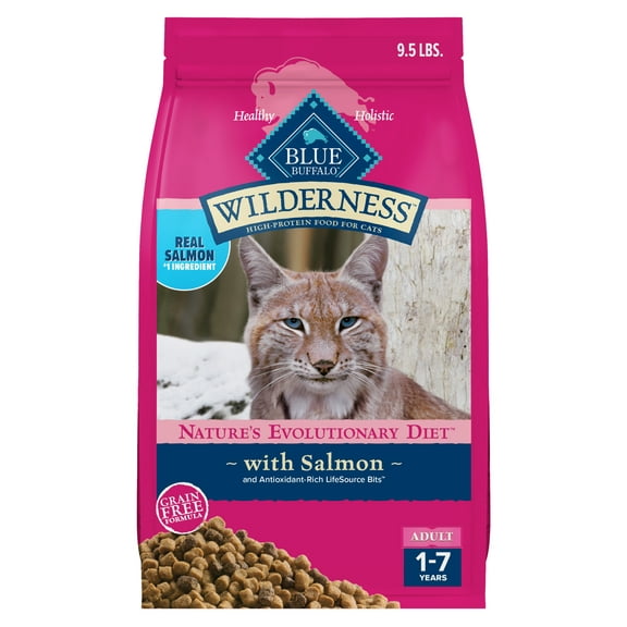 Blue Buffalo Wilderness Natural High Protein Dry Food for Adult Cats, Salmon, 9.5-lb Bag