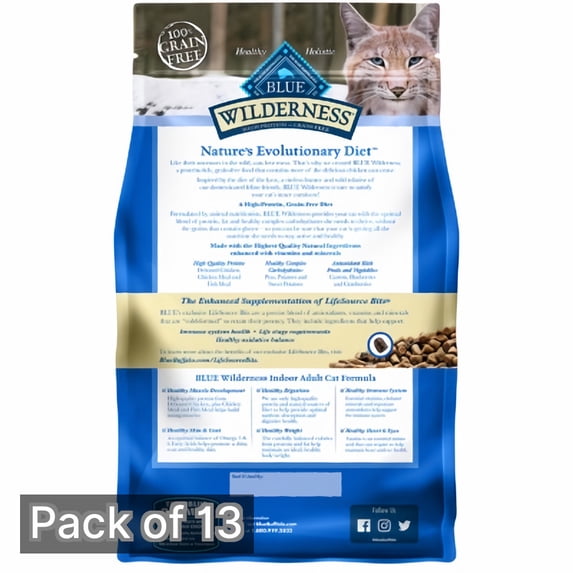 Blue Buffalo Wilderness Natural High-Protein Grain-Free Chicken Dry Cat Food, 4 lbs. (Pack of 13)