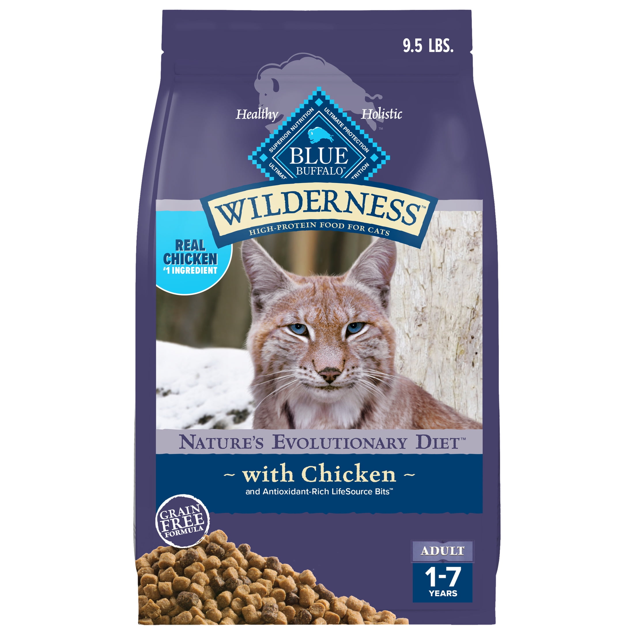 Blue Buffalo Wilderness Natural High-Protein, Grain-Free Dry Cat Food, Chicken, 9.5-lb. Bag