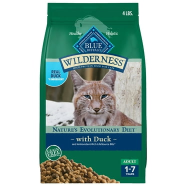Blue Buffalo Wilderness Natural High-Protein, Grain-Free Dry Cat Food, Duck, 4-lb. Bag