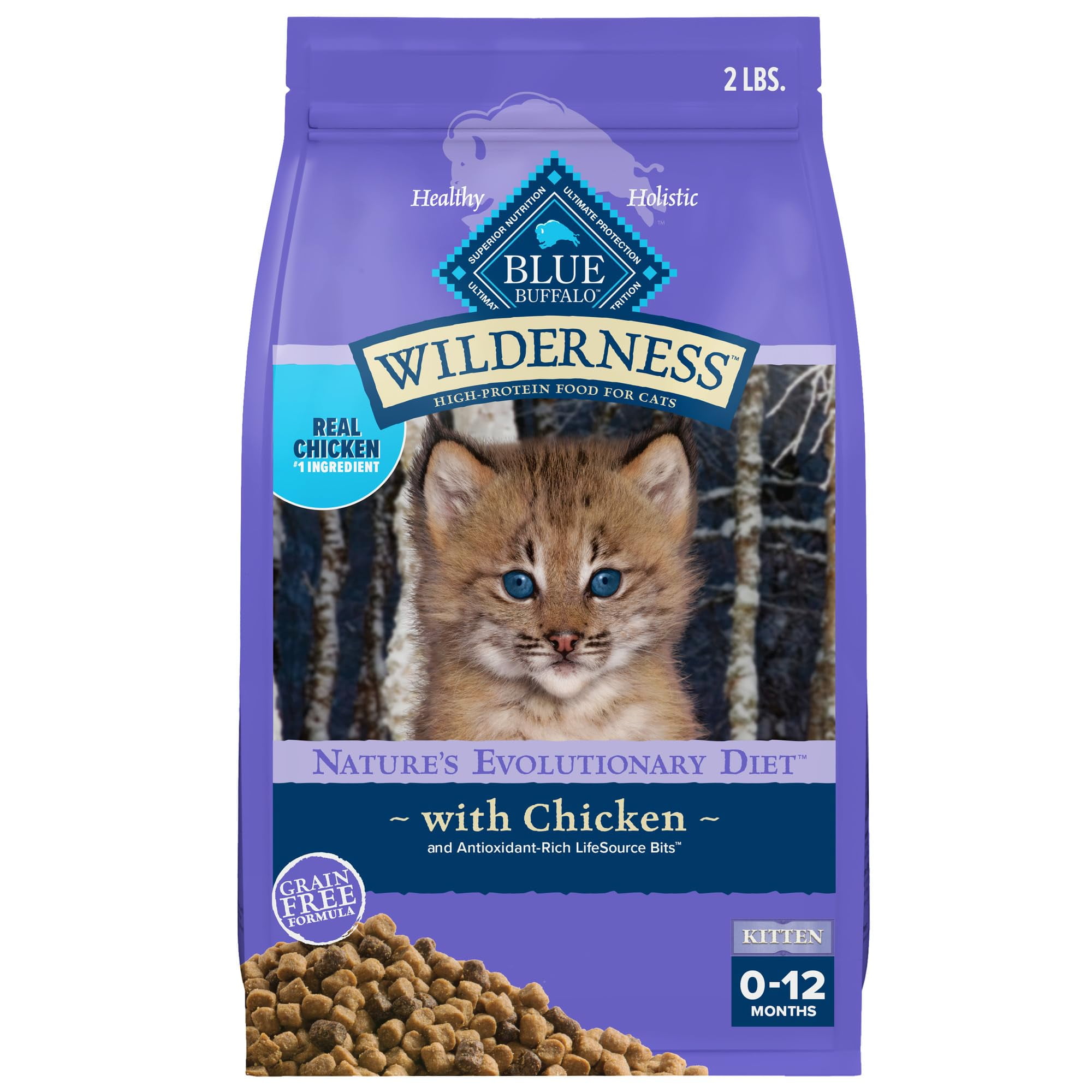 Blue Buffalo Wilderness Natural MMF7 Kitten Dry Cat Food, with DHA and