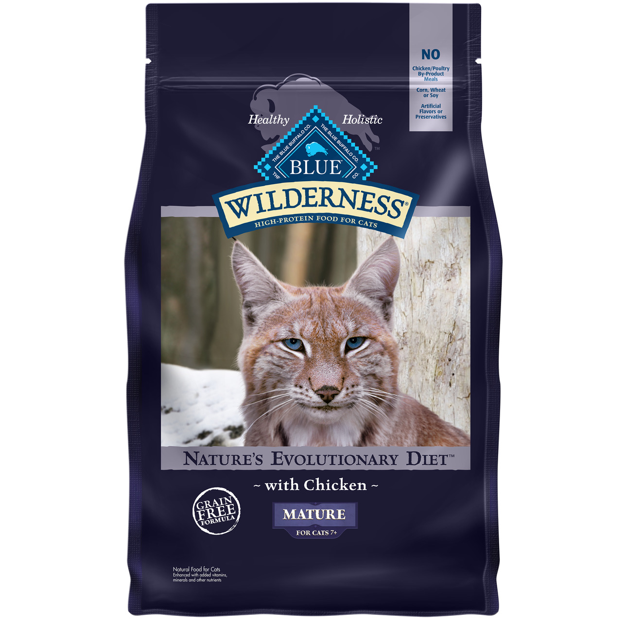Blue Buffalo Wilderness High Protein Mature Chicken Dry Cat Food for Senior Cats Grain Free 5 lb. Bag