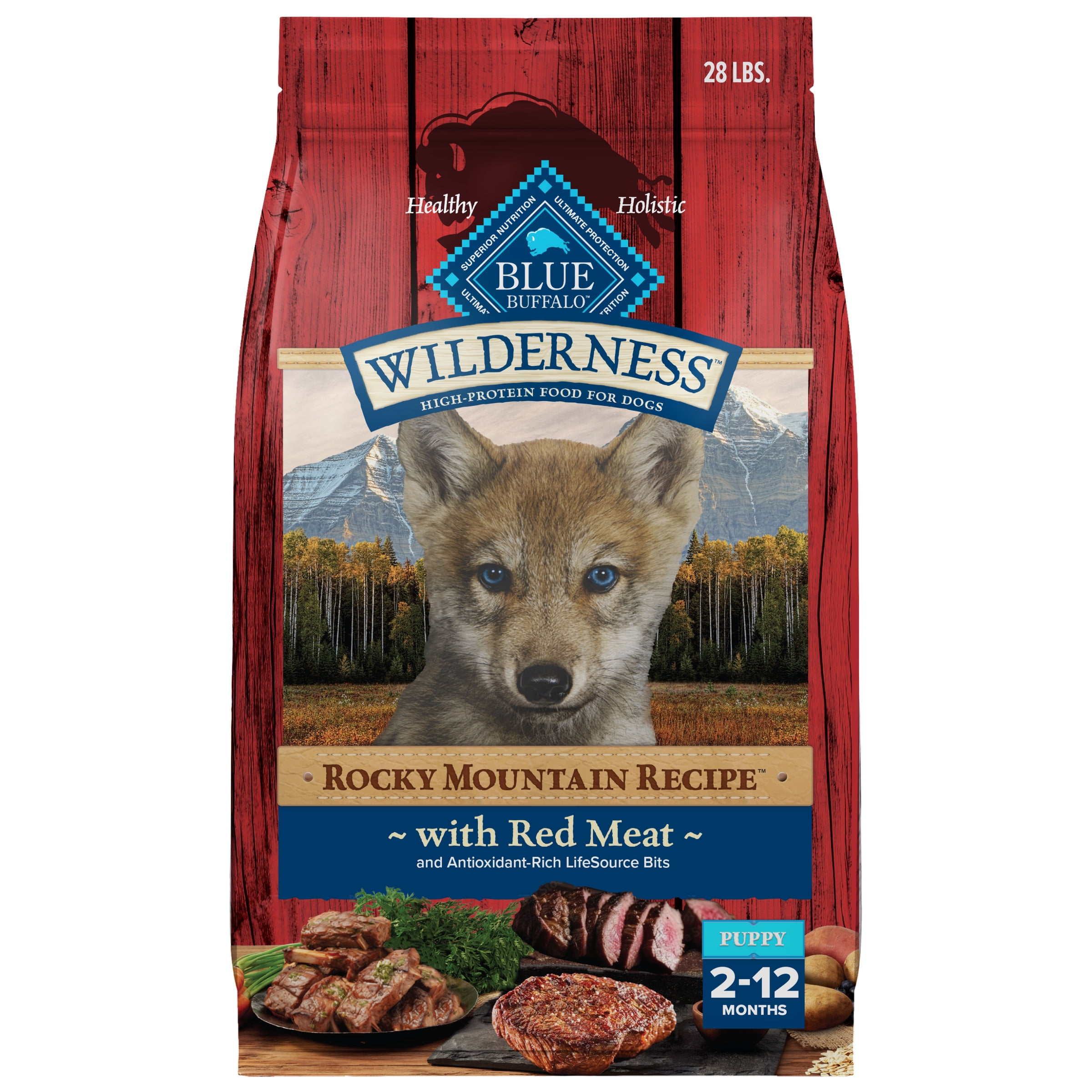 Blue Buffalo Wilderness Rocky Mountain Recipe Dry Puppy Food, Red Meat & Grains, 28-lb