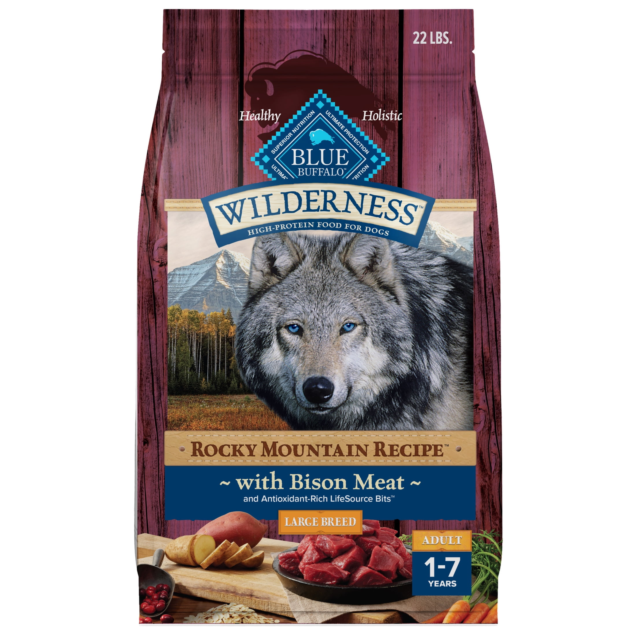 Blue Buffalo Wilderness Rocky Mountain Recipe Large Breed Adult Dry Dog Food, Bison, 22-lb. Bag