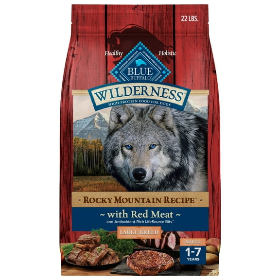 Blue Buffalo Wilderness Rocky Mountain Recipe High Protein Large Breed Adult Dry Dog Food, Natural Ingredients Plus Wholesome Grains, Red Meat, 22 lb. Bag