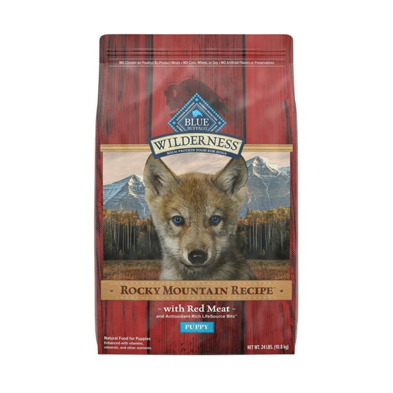 Blue Buffalo Wilderness Rocky Mountain Recipe High Protein Natural Puppy Dry Dog Food, Red Meat with Grain 24 lb Bag