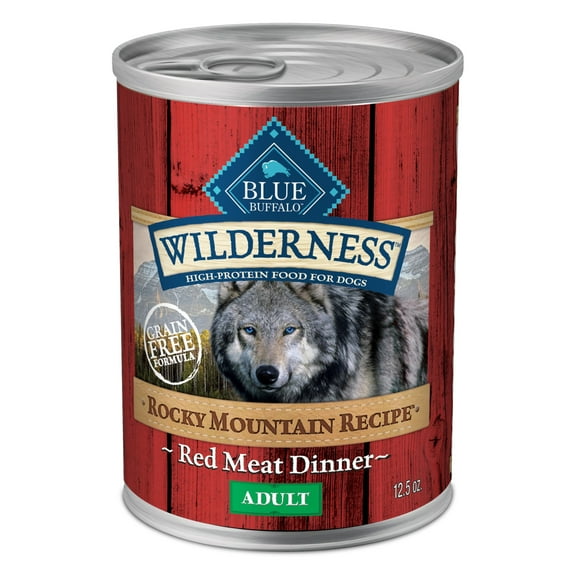 Blue Buffalo Wilderness Rocky Mountain Recipe High Protein Red Meat Wet Dog Food for Adult Dogs, Grain-Free, 12.5 oz. Can