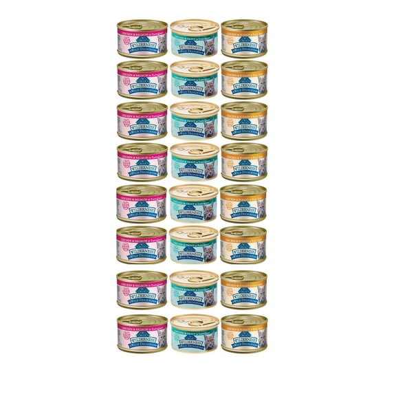 Blue Buffalo Wilderness Wild Delights Grain-Free Natural Cat Food 3 Flavor Variety 24 Can Bundle, (8) Each: Chicken & Turkey, Chicken & Salmon, and Chicken & Trout (3 Ounces)