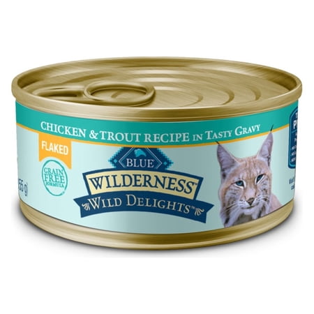 Blue Buffalo Wilderness Wild Delights High Protein Chicken and Trout Flaked Wet Cat Food for Adult Cats, Grain-Free, 5.5 oz. Can