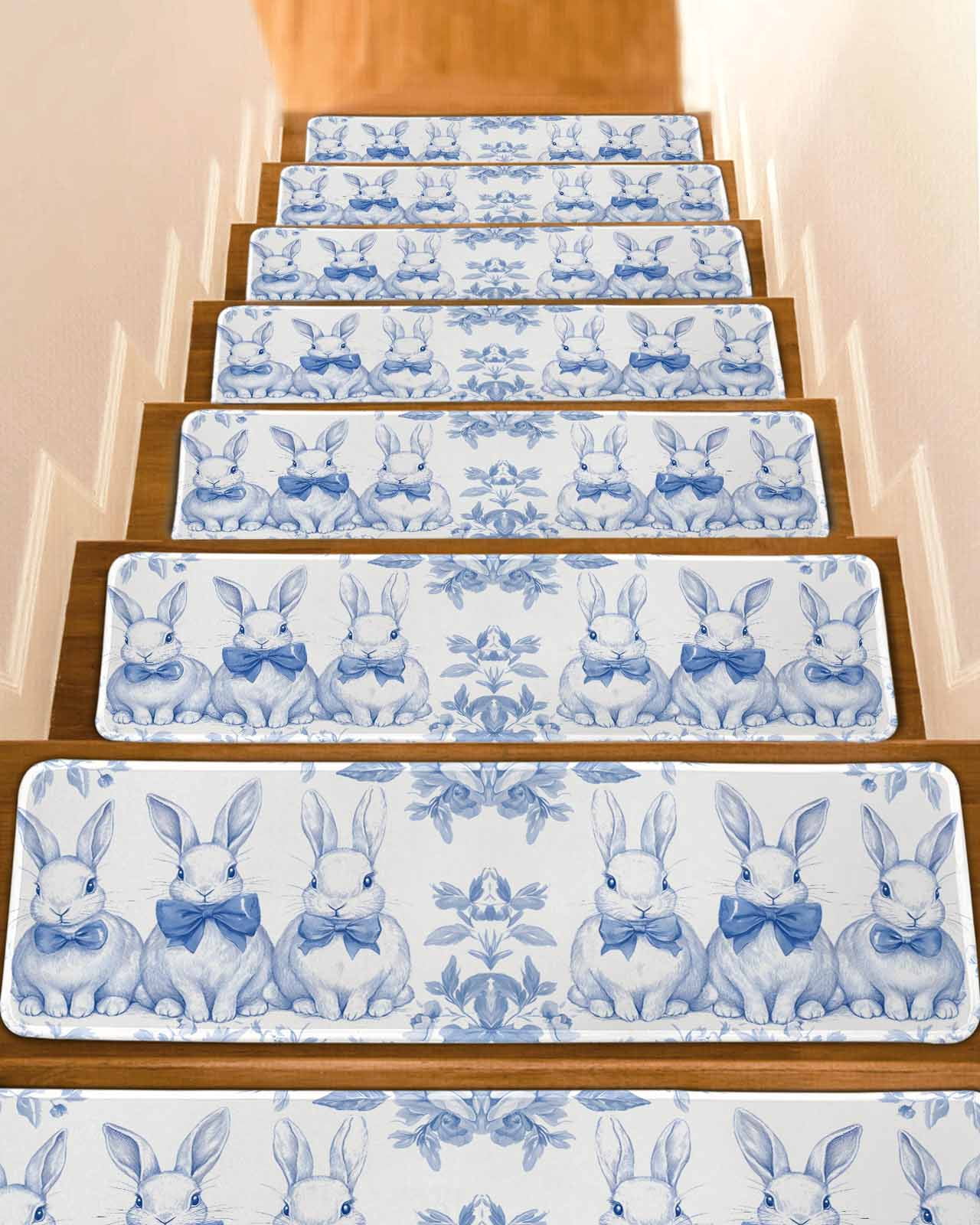 Blue Bunny Easter Stair Treads for Wooden Steps Indoor Runner Rug ...