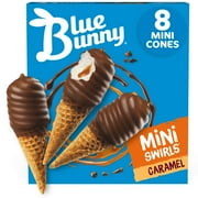 Blue Bunny Mini Swirls Caramel with Chocolate Flavored Coating Frozen Dessert Cones, 18 fl oz 8 Pack