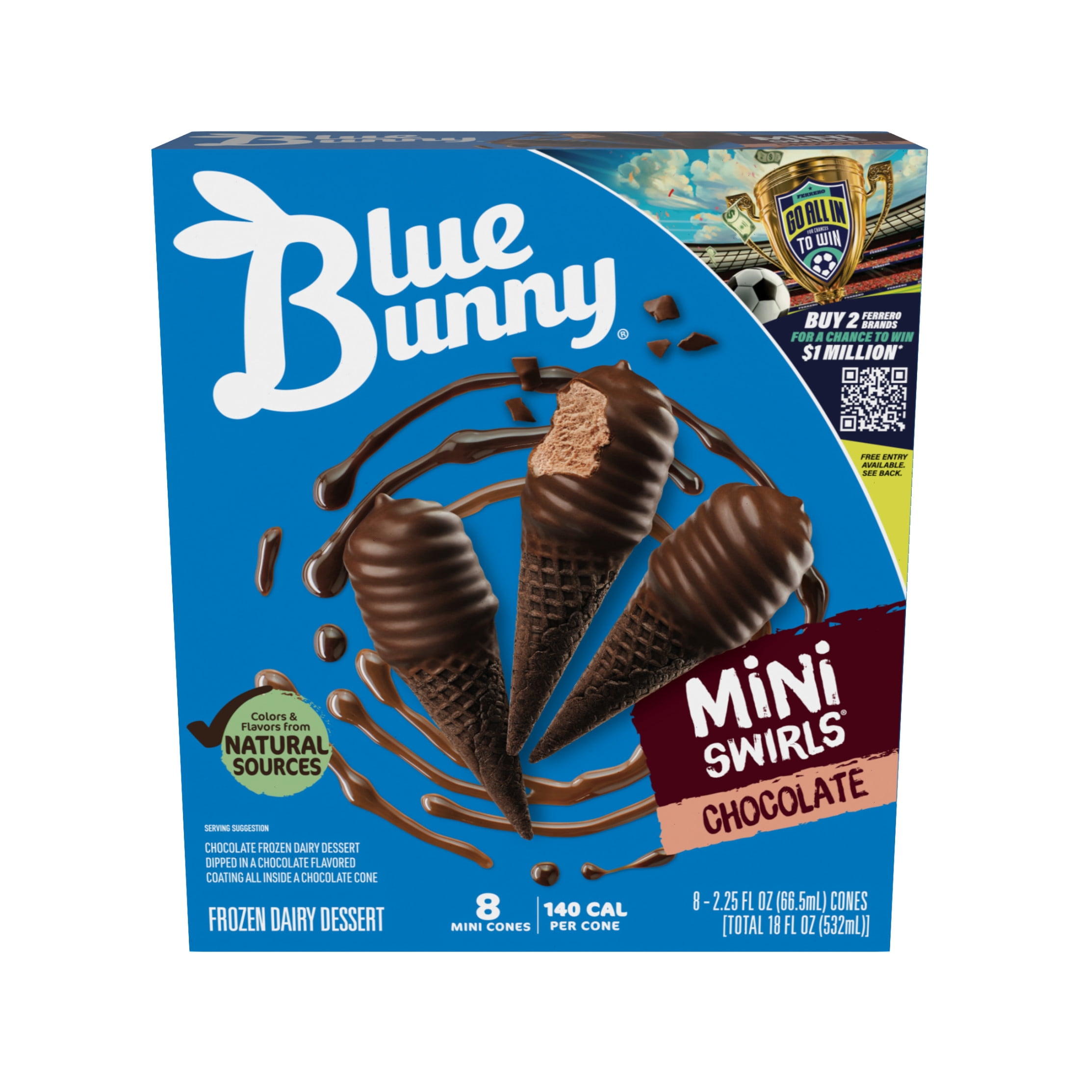 Blue Bunny Mini Swirls Chocolate Cones, Frozen Dessert, 8 Pack