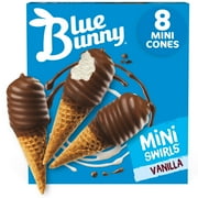 Blue Bunny Mini Swirls Vanilla Flavored with Chocolate Flavored Coating Frozen Dessert Cones, 18 fl oz 8 Pack