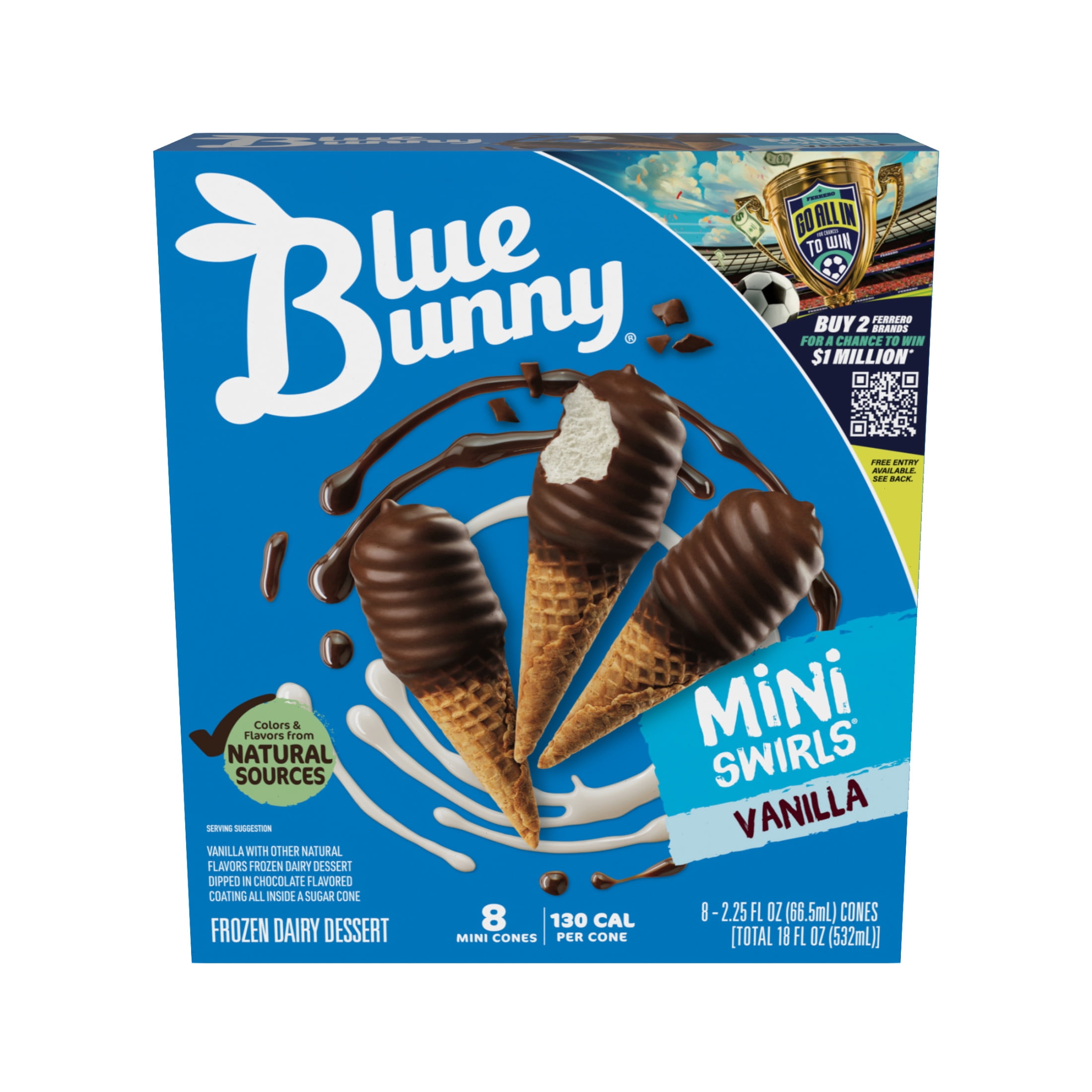 Blue Bunny Mini Swirls Vanilla Cones, 2.25 Fl Oz, 8 Count