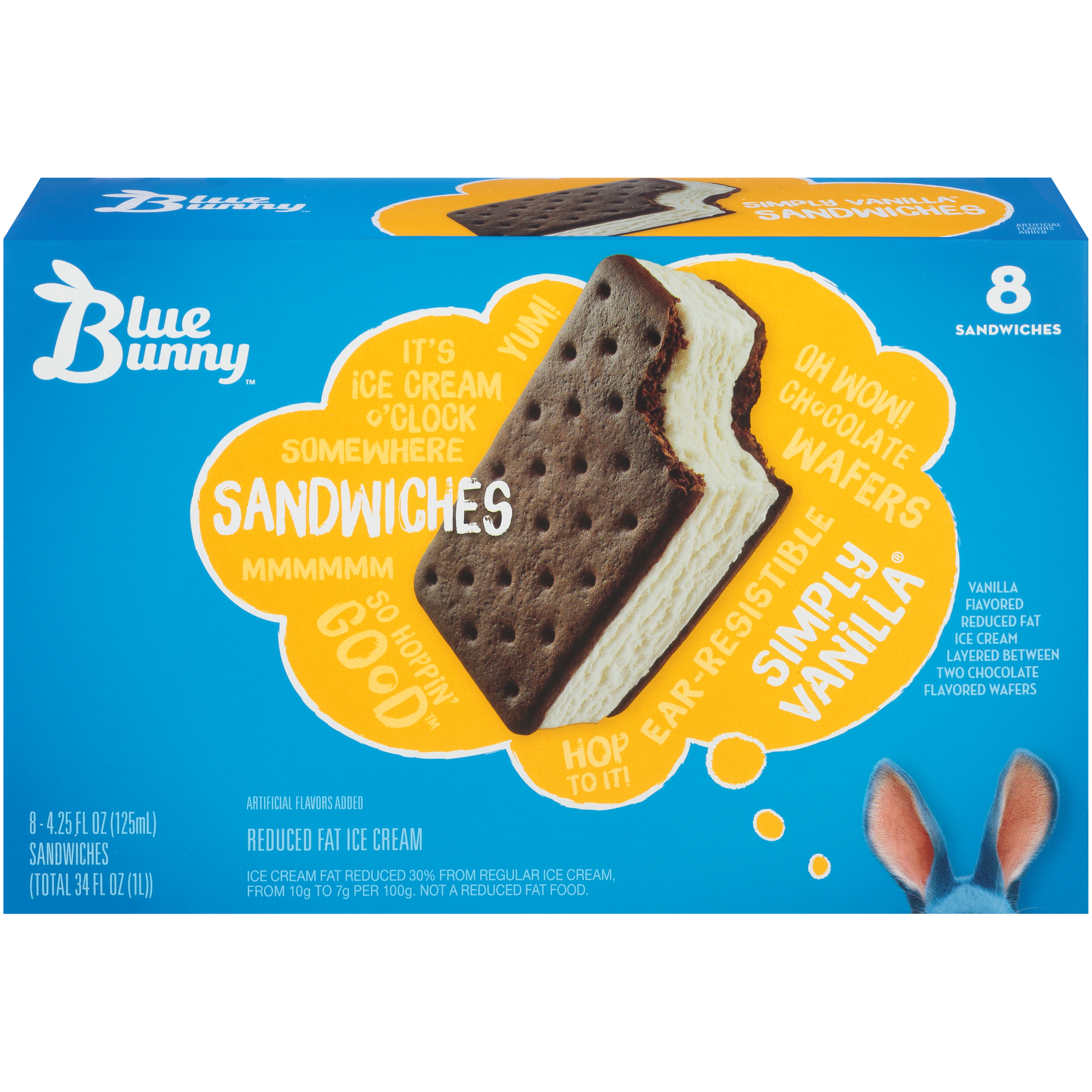 Blue Bunny Simply Vanilla Ice Cream Sandwich, 34 fl oz 8 Pack - image 1 of 5