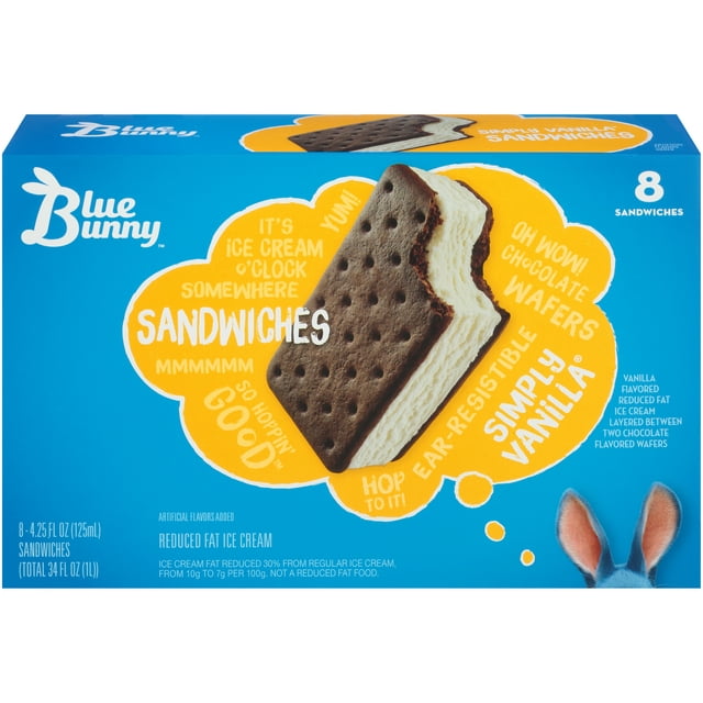 Blue Bunny Simply Vanilla Ice Cream Sandwich, 34 fl oz 8 Pack