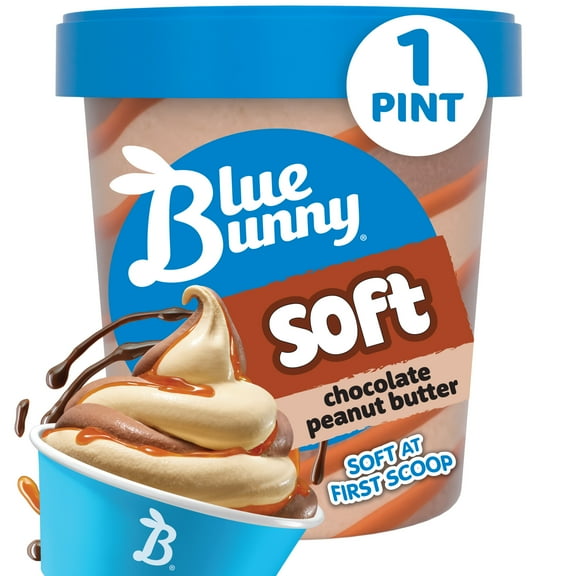 Blue Bunny Soft Chocolate Peanut Butter Frozen Dessert, 16 fl oz Pint