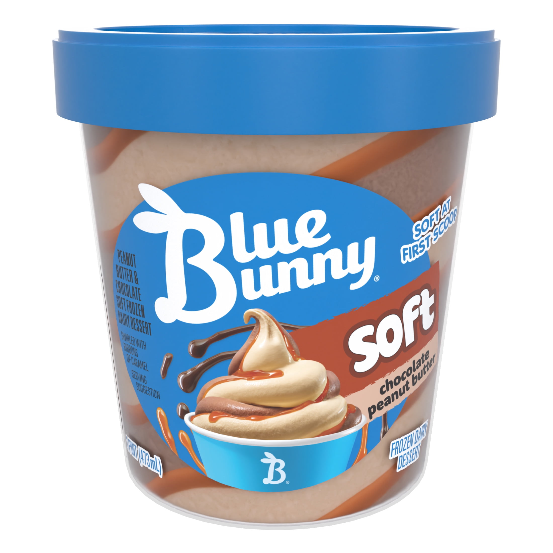 Blue Bunny Soft Chocolate Peanut Butter Frozen Dessert, 16 fl oz Pint
