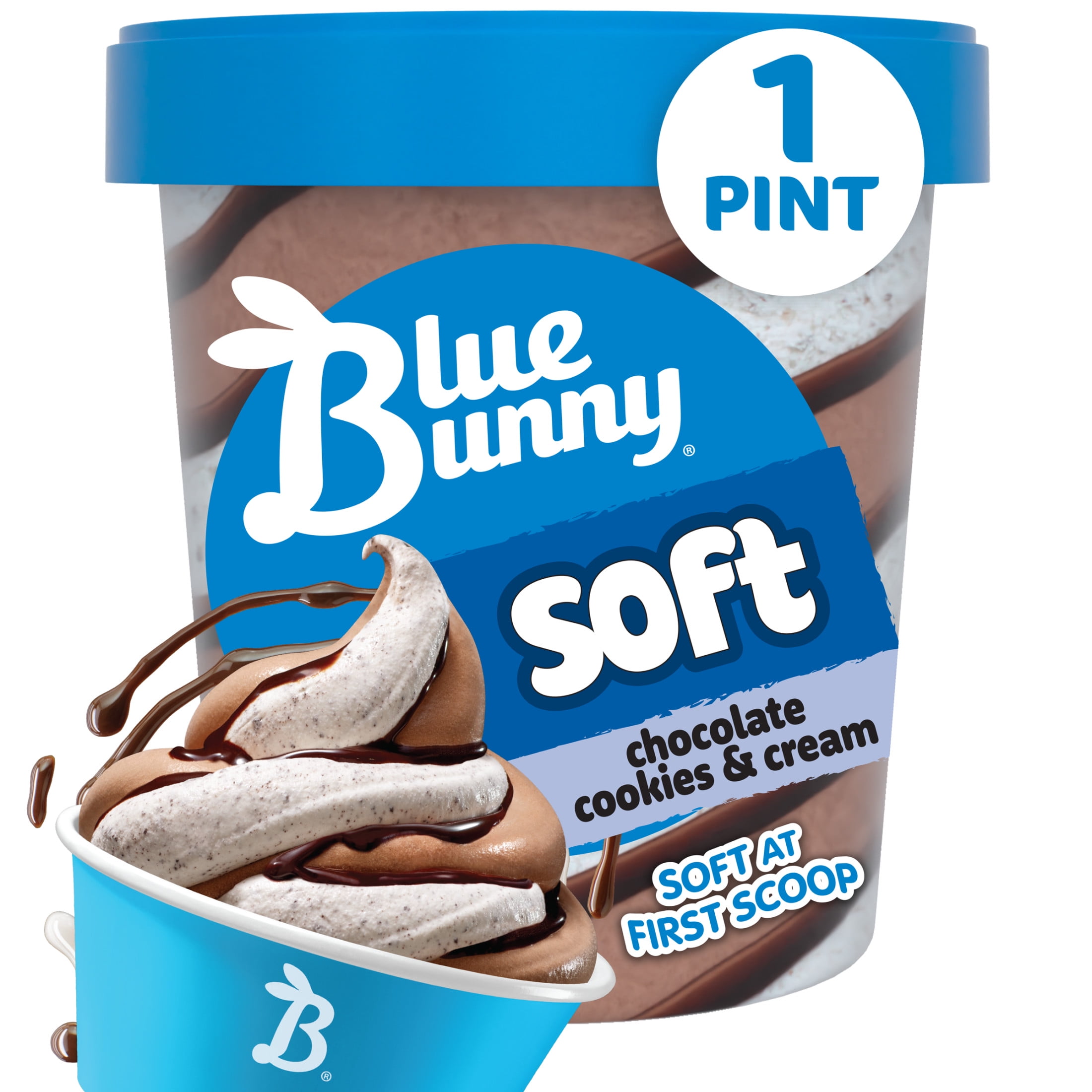 Blue Bunny Soft Chocolate Cookies and Cream Swirl Iced Frozen Dessert, 16 fl oz Pint