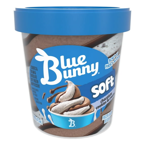 Blue Bunny Soft Chocolate Cookies and Cream Swirl Iced Frozen Dessert, 16 fl oz Pint
