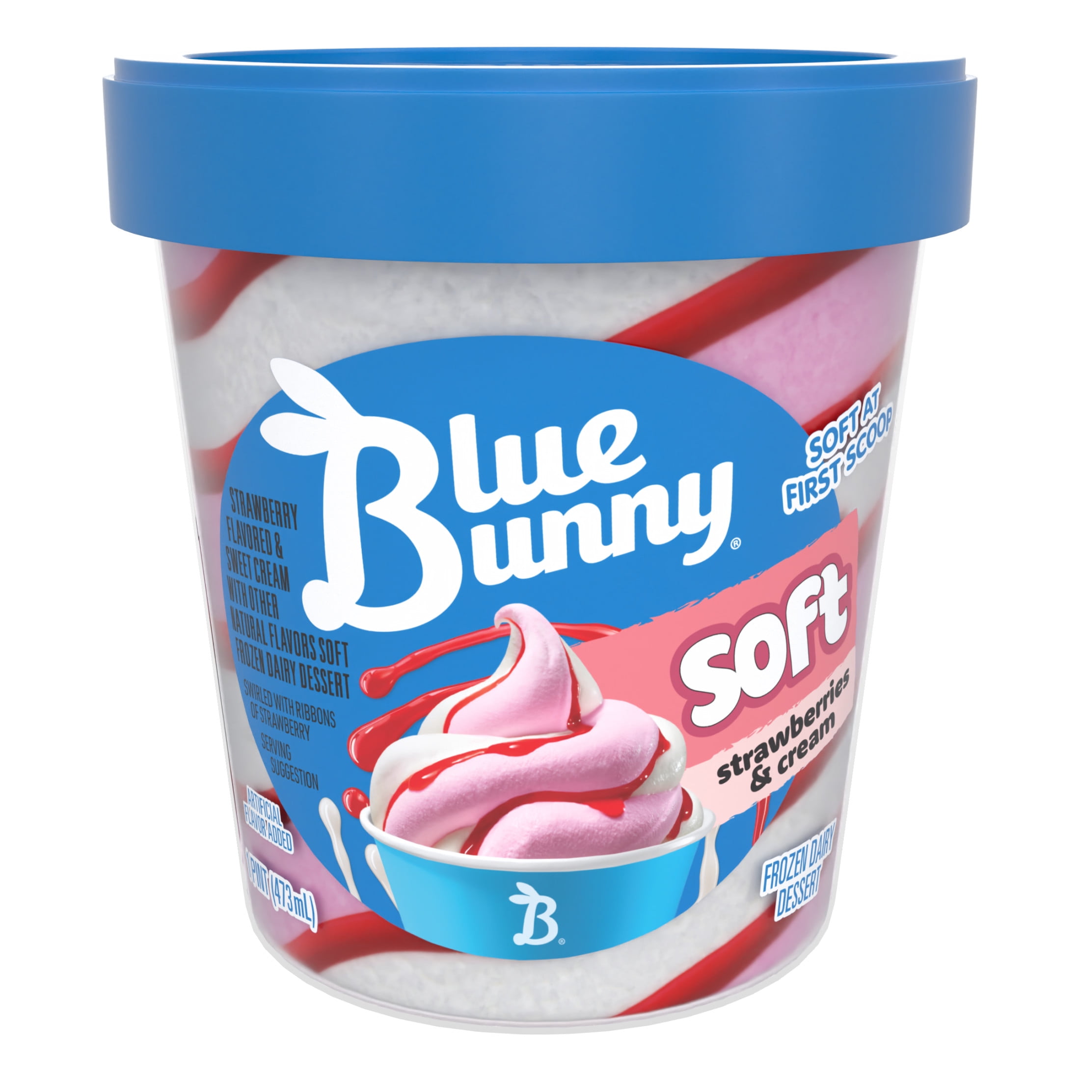 Blue Bunny Soft Strawberry and Cream Swirl Iced Frozen Dessert, 16 fl oz Pint