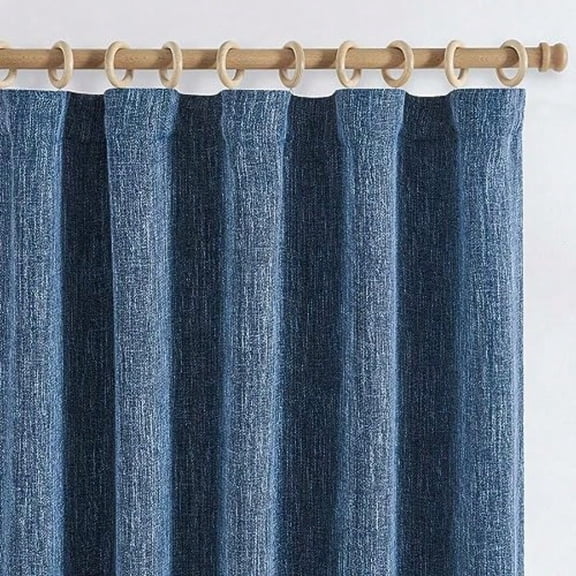 Blue Burlap Look Curtains 84in Long: Textured Light Filtering Privacy Farmhouse Drapes, Rod Pocket 2 Panels for Living Room Bedroom Rustic Window Curtains