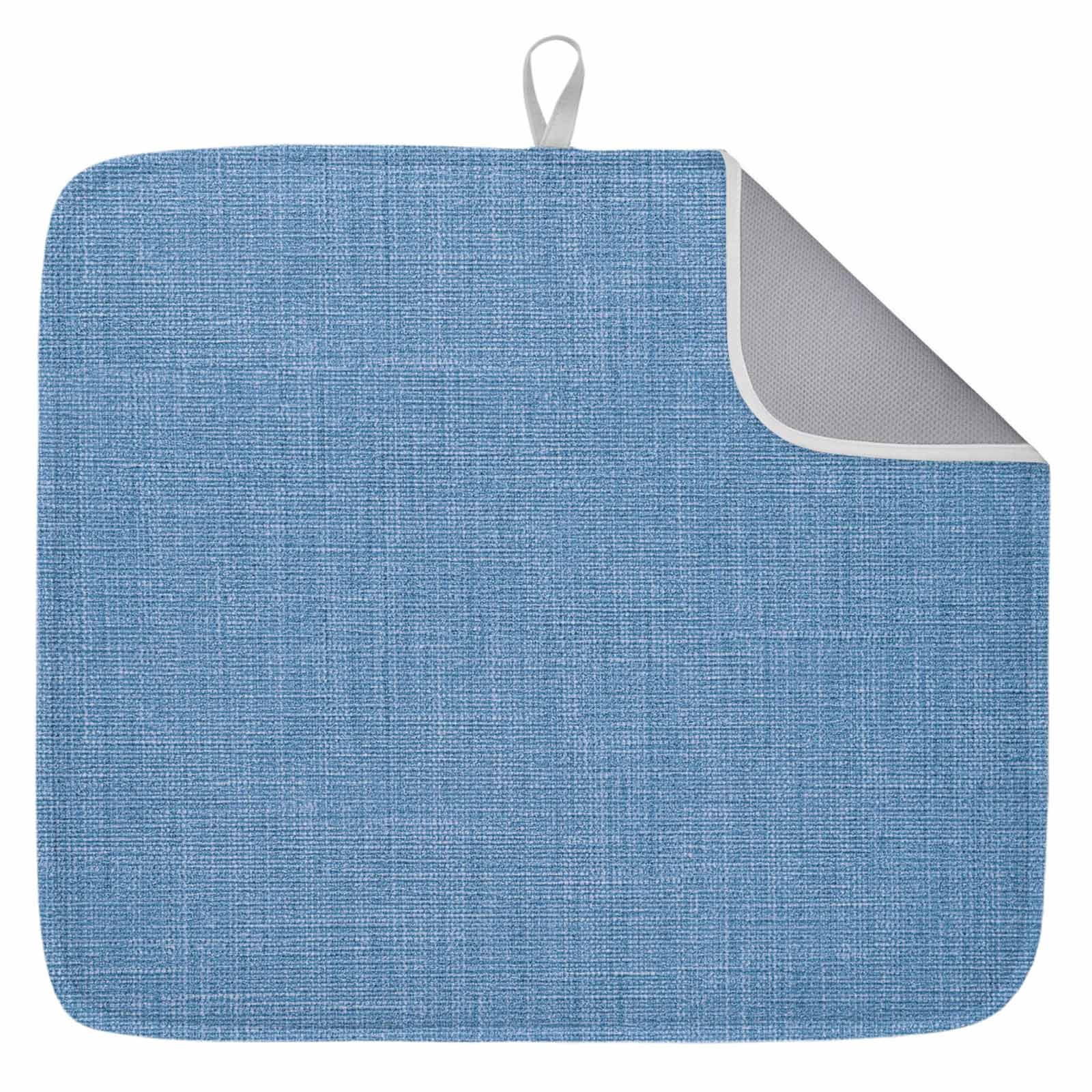 Blue Burlap Texture Dish Drying Mat for Kitchen Counter, Farmhouse ...