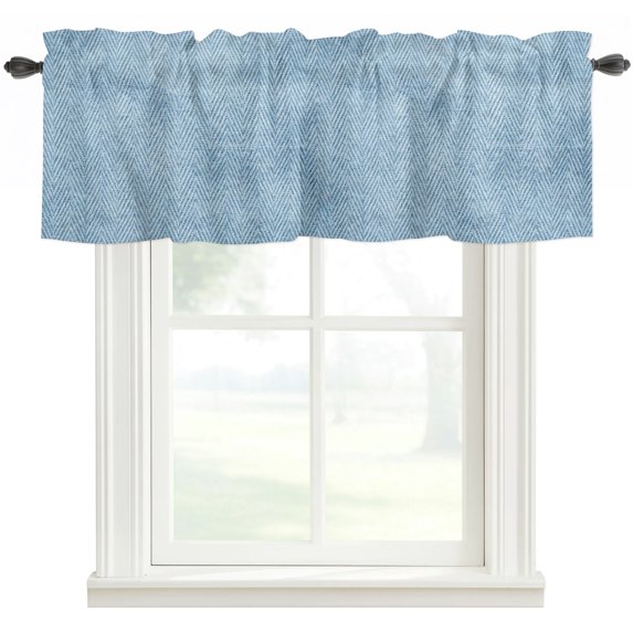 Blue Burlap Texture Kitchen Valances for Windows, Farmhouse Nature Linen Grain Bathroom Window Valances 54x18 Inch Rod Pocket Window Treatments Valance Curtains for Living Room Bedroom Decor