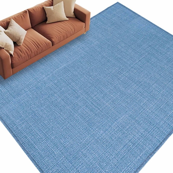 Blue Burlap Texture Large Area Rugs for Bedroom Living Room, Soft Non Slip Carpet Bedside Rug, Farmhouse Vintage Blue Rectangular Floor Cover Kitchen Accent Rug 5'x7' for Dining Room/Office