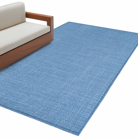 Blue Burlap Texture Large Area Rugs for Bedroom Living Room, Soft Non Slip Carpet Bedside Rug, Farmhouse Vintage Blue Rectangular Floor Cover Kitchen Accent Rug 2.7'x5' for Dining Room/Office