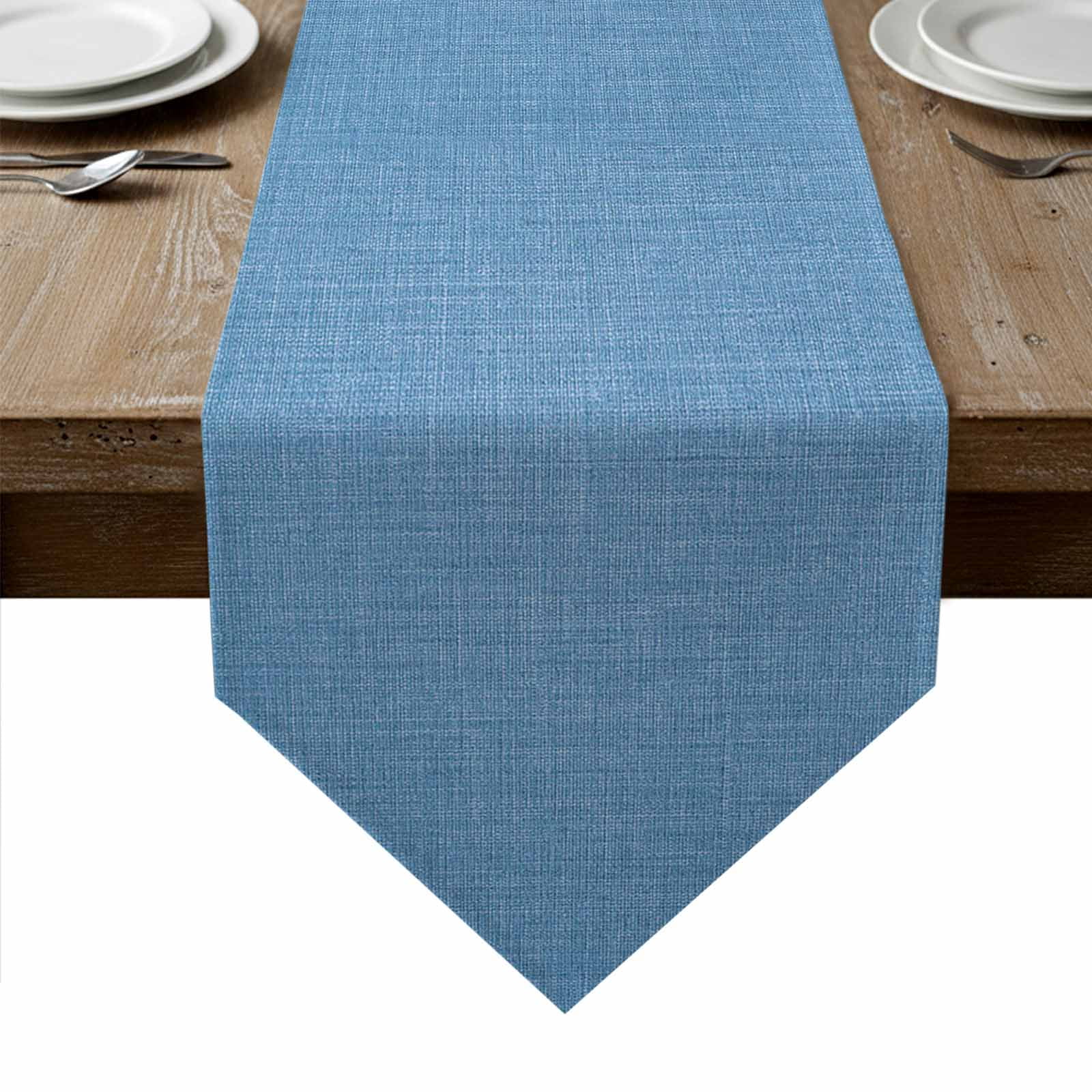 Blue Burlap Texture Table Runner Linen Burlap Table Runner 70 Inches Long Farmhouse Vintage Blue Dresser Scarves for Kitchen Island Coffee Dining Room Party Wedding Banquet Holiday Decoration 13"x70"
