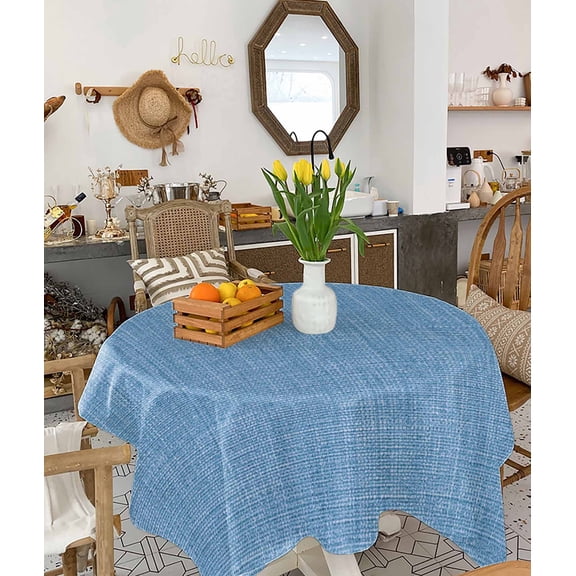 Blue Burlap Texture Tablecloth Square Table Cloth 54x54, Waterproof Tablecloth Outdoor Table Cloth, Farmhouse Vintage Blue Washable Table Cover for Kitchen Dining Party
