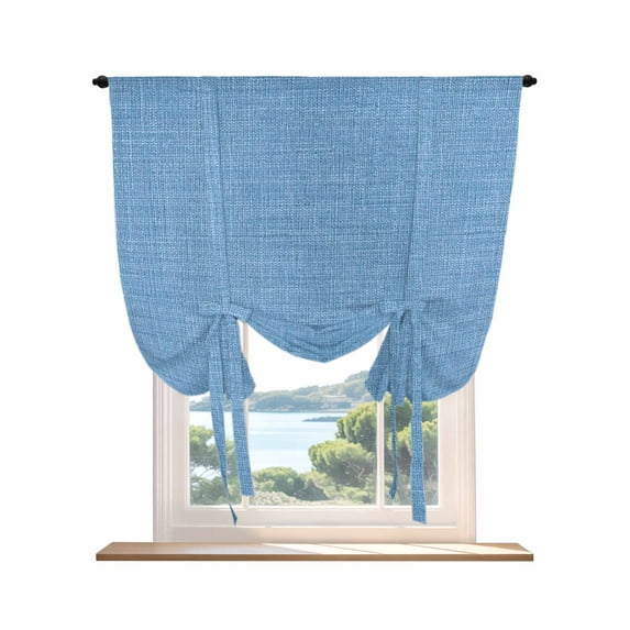 Blue Burlap Texture Tie Up Curtains for Windows 45 Inch Length Balloon Curtains Kitchen Adjustable Balloon Window Shade Farmhouse Vintage Blue Tie Up Valance Bathroom Curtain Window 42"x45"