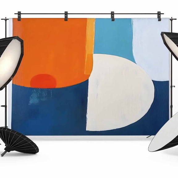 Blue Burnt Orange Backdrop for Photography, Fabric Photo Background Backdrop, Modern Oil Painting Geometric Photo Booth Background for Portrait Photoshoot Video Wedding Studio Decoration Banner 7x5ft