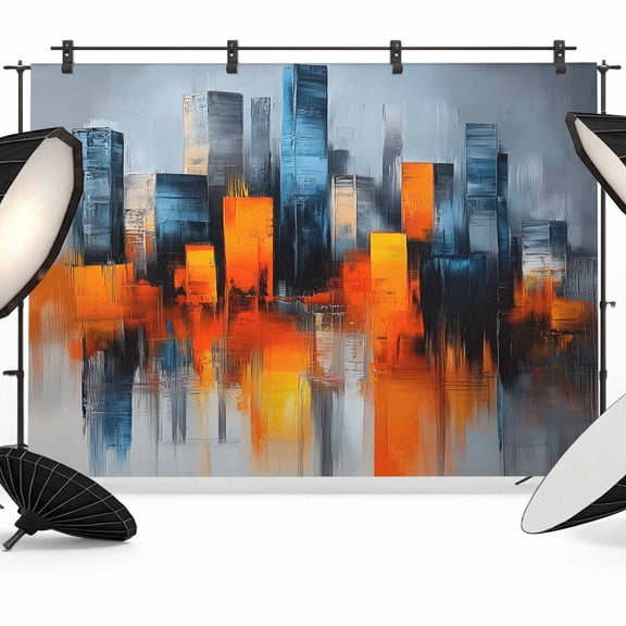 Blue Burnt Orange Backdrop for Photoshoot,Photography Photo Studio Background Wall Backdrop,Modern Oil Painting Geometric Abstract Back Drop Banner Panel for Portraits Wedding Live Streaming 8x6Ft
