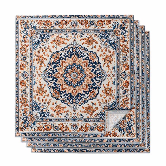 Blue Burnt Orange Boho Cloth Napkins, Antique Southwestern Ethnic Washable and Reusable Dinner Napkins Set of 4, Table Napkin for Kitchen Party Birthday Wedding Hotel Housewarming 20"x20"