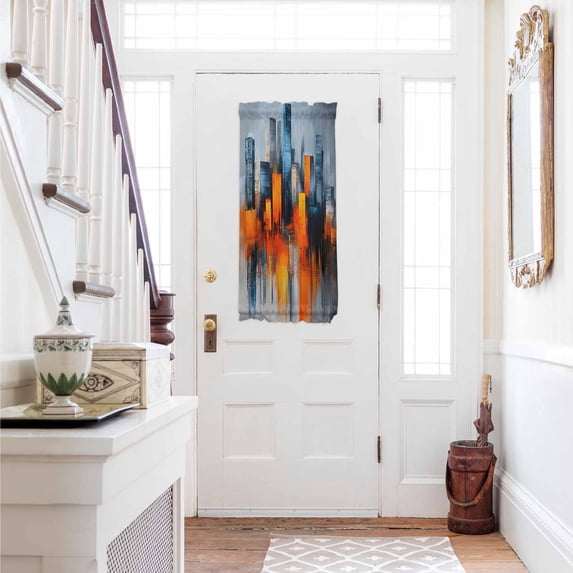 Blue Burnt Orange Door Curtains for Door Window, French Sidelight Front Back Door Curtains With Tieback, Modern Oil Painting Geometric Abstract Kitchen Rod Pocket Drapes Panel, 25"x40"