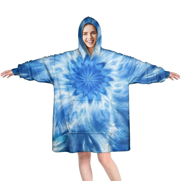 Blue Burst Pattern Wearable Oversized Blanket,Wearable Blanket Hoodie for Adults,Cozy Hooded Blankets with Super Pockets,Super Warm Fuzzy Pullover for Women & Men
